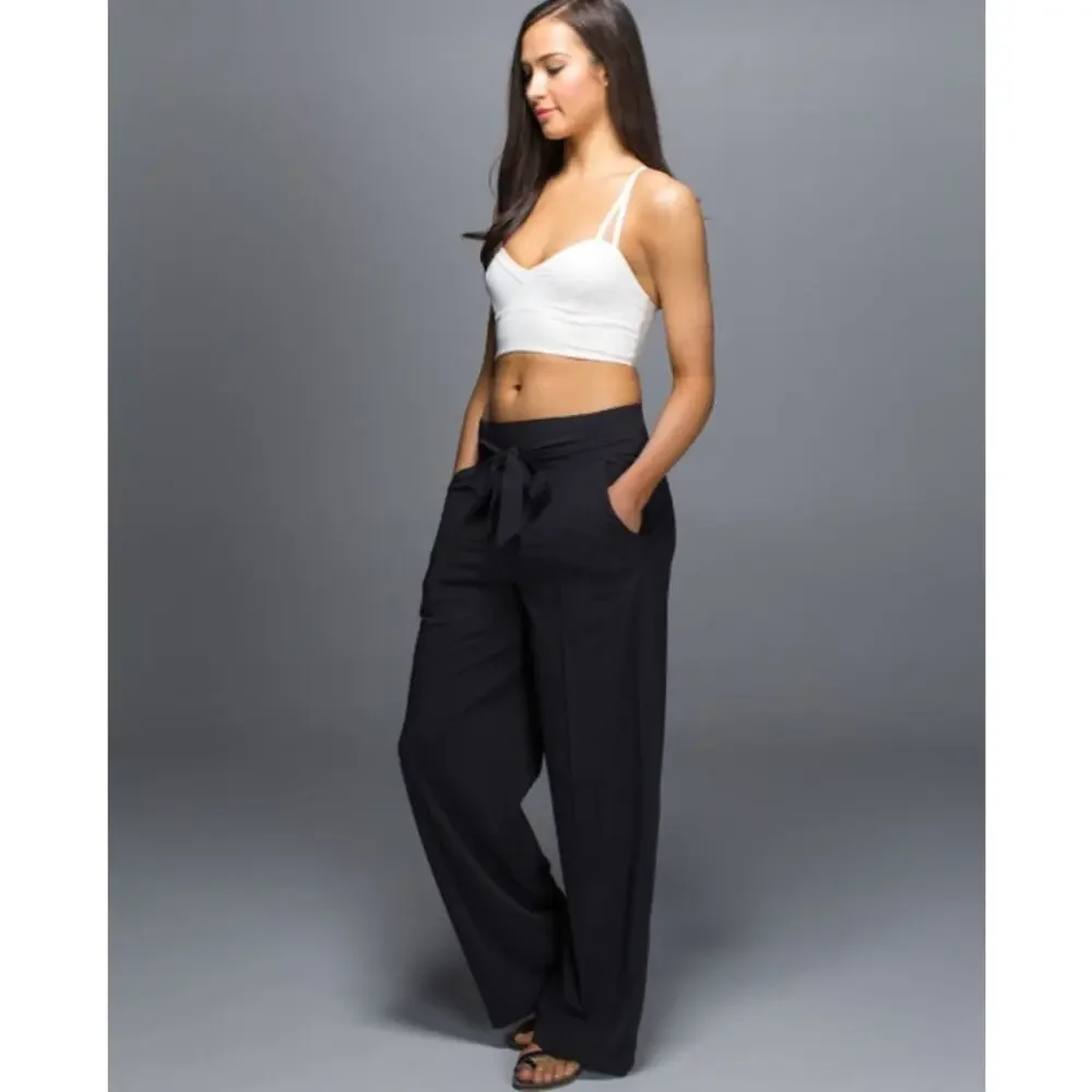 Lululemon Pants Womens 4 Noir Wide Leg Tie Waist Black Office Casual Business